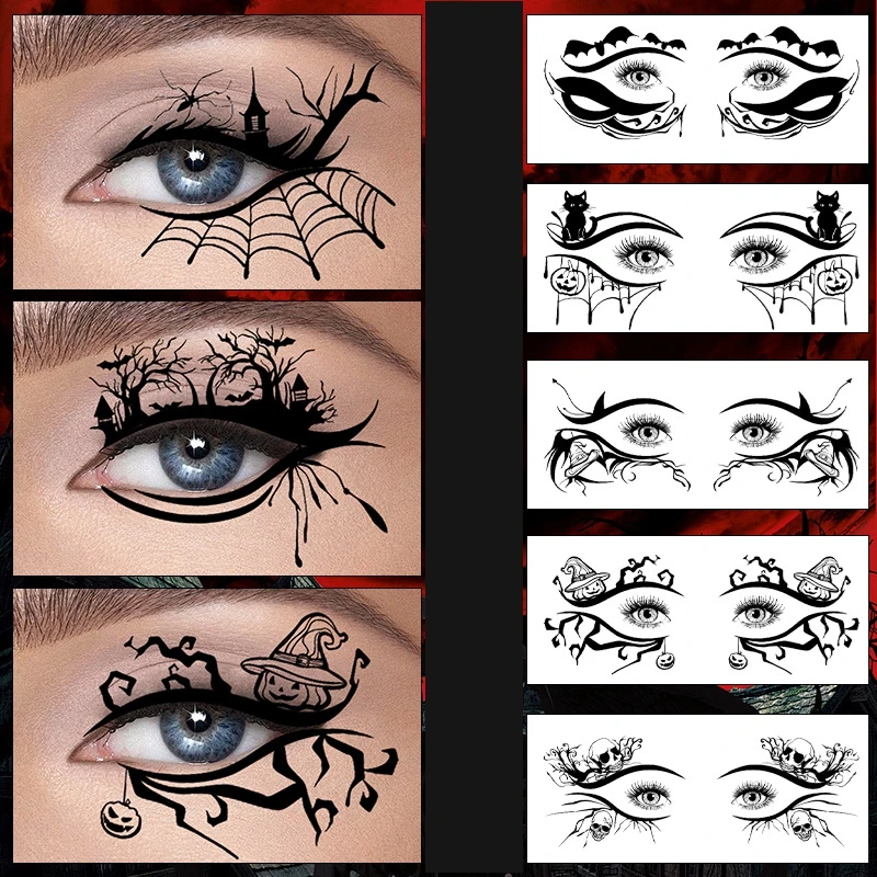 

10pcs Halloween Facial Makeup Eye Tattoo Stickers Temporary Tattoo Stickers Waterproof Eye Decoration Tattoo Machine washable