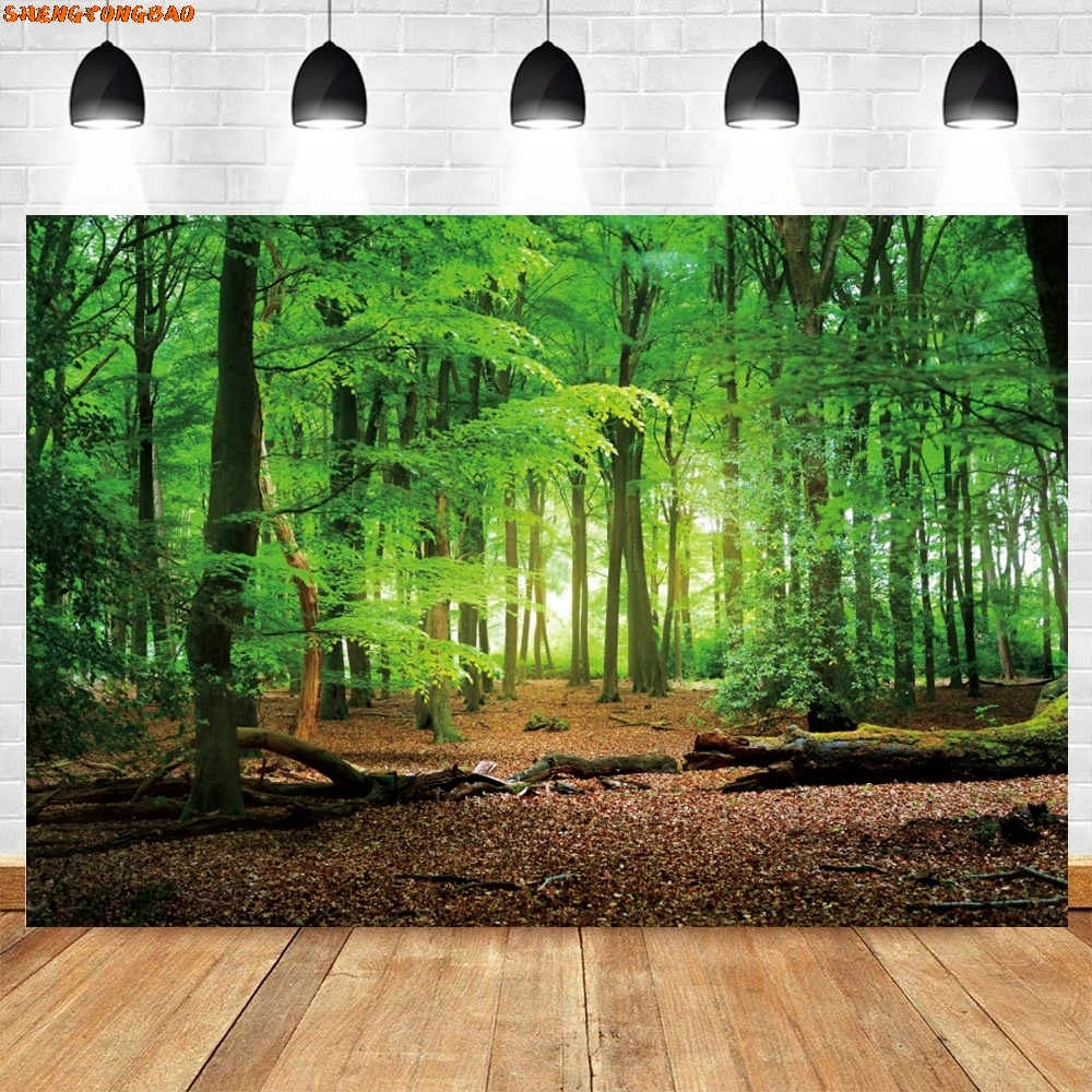 Spring Green Forest Backdrop Trees Grass Land Sunlight Kids Birthday Party Outing Portrait Photography Background Wall Decor