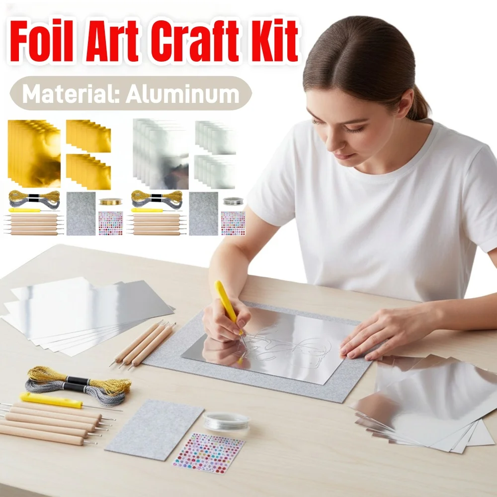 

Набор для творчества из фольгированной бумаги ручной работы с блестящими золотыми и серебряными элементами, набор для создания рождественских украшений с гравировкой для детей и взрослых