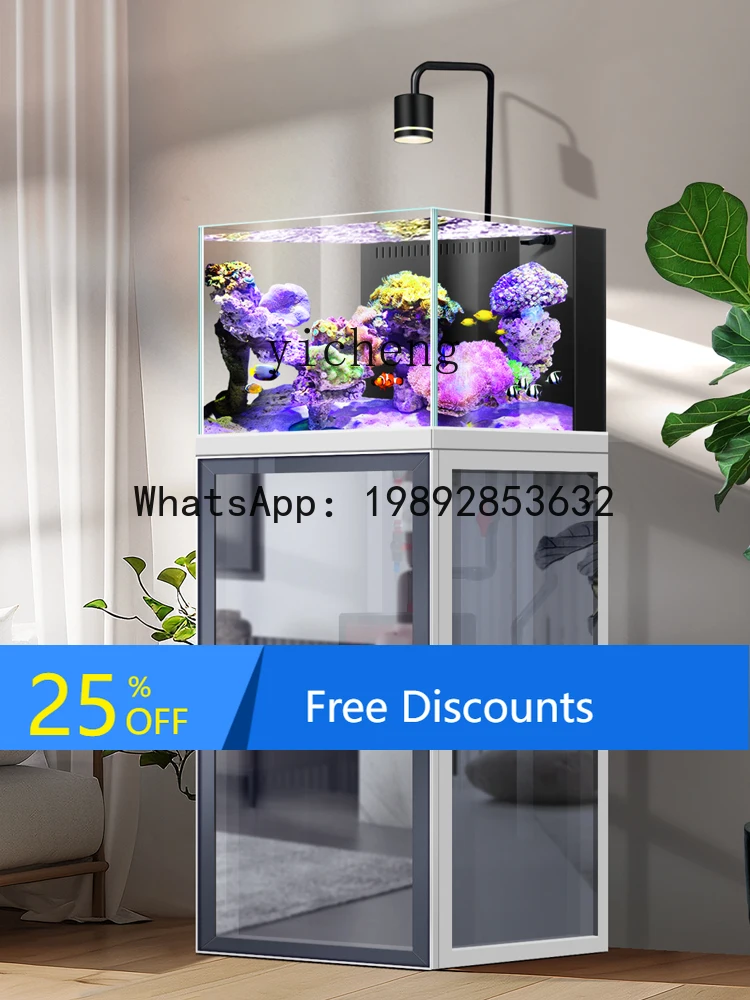 

fish tank living room small glass aquatic tank bottom filter free of water change