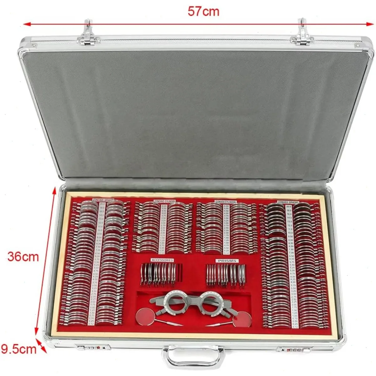Optometry Rim Case Kit, 266 Trial Lens Set, Professional Glasses Box, Glass Metal Frame Lenses, Protective Velvet Lining, Durable, Anti-Rust, For Vision Testing, Astigmatism, Strabismus, Eye Exam