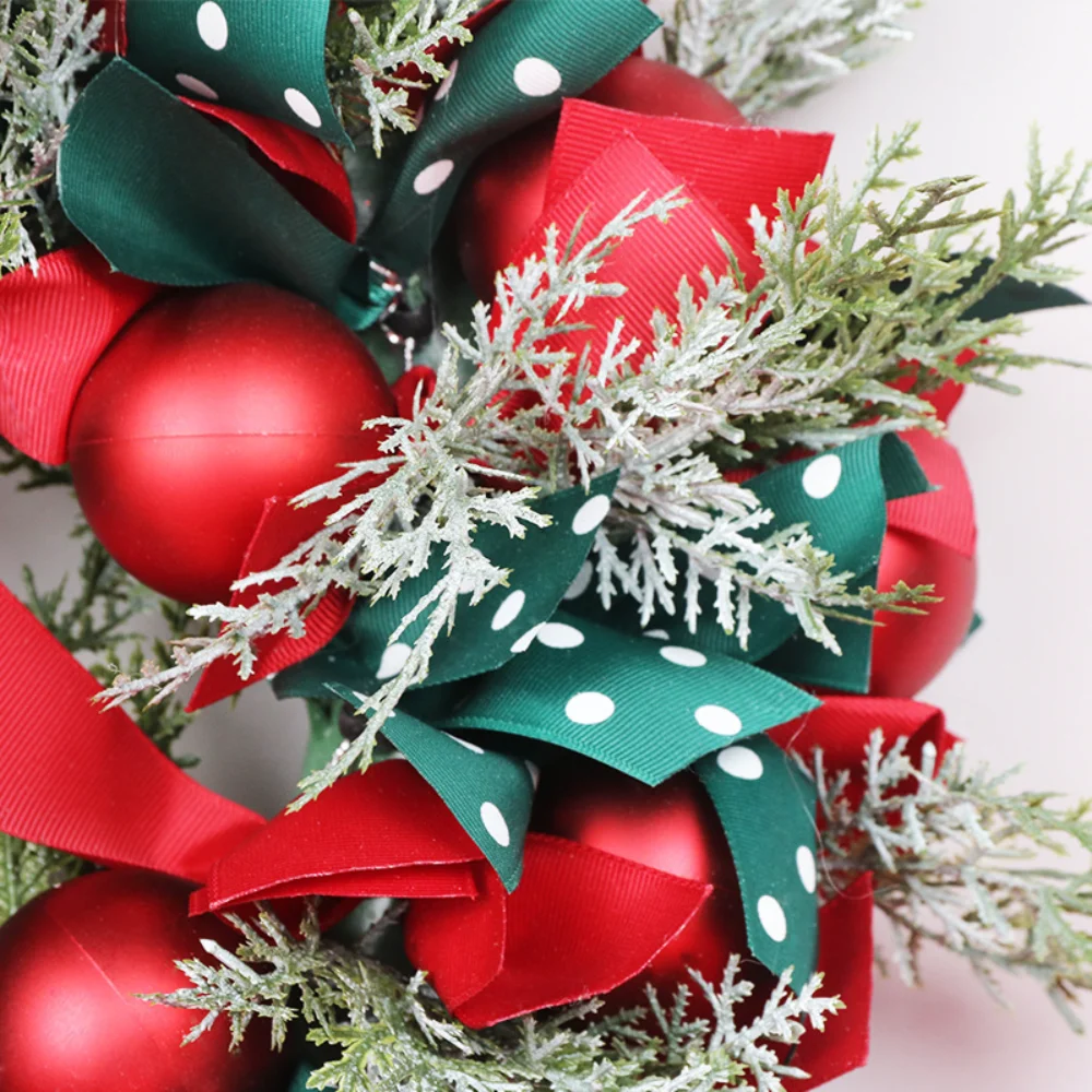 Christmas Supplies Red Green Balls Ribbon Wreath For Front Door Garden Courtyard Home Wall Hanging 2025 New Year Decoration 42cm