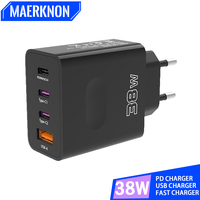 4 Ports PD Charger 38W USB Fast Charging Quick Charger 3.0 Type C Mobile Phone Adapter For iPhone 15 Samsung Xiaomi Huawei