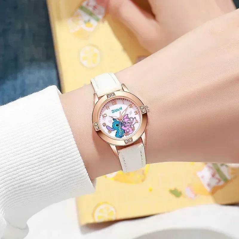 Disney Stitch Kids Watch Cute Cartoon Quartz Watch With Imitation Diamond Strap For Boys & Girls, Student Wristwatch Gift Toy
