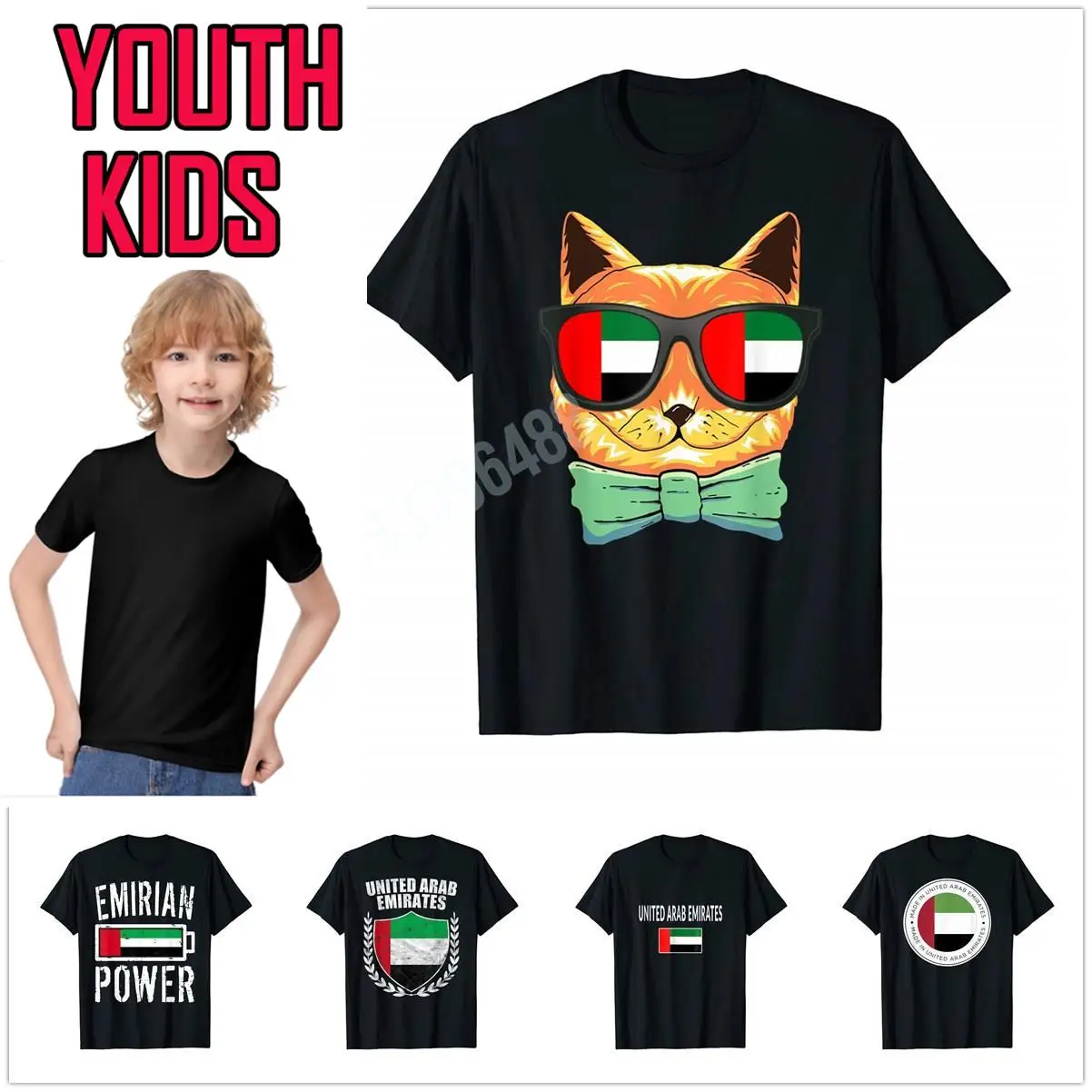 100% Cotton Youth Kids United Arab Emirates UAE Flag Cap Sunglasses T-Shirt For Children T Shirt Tops  Boy Girl Tee