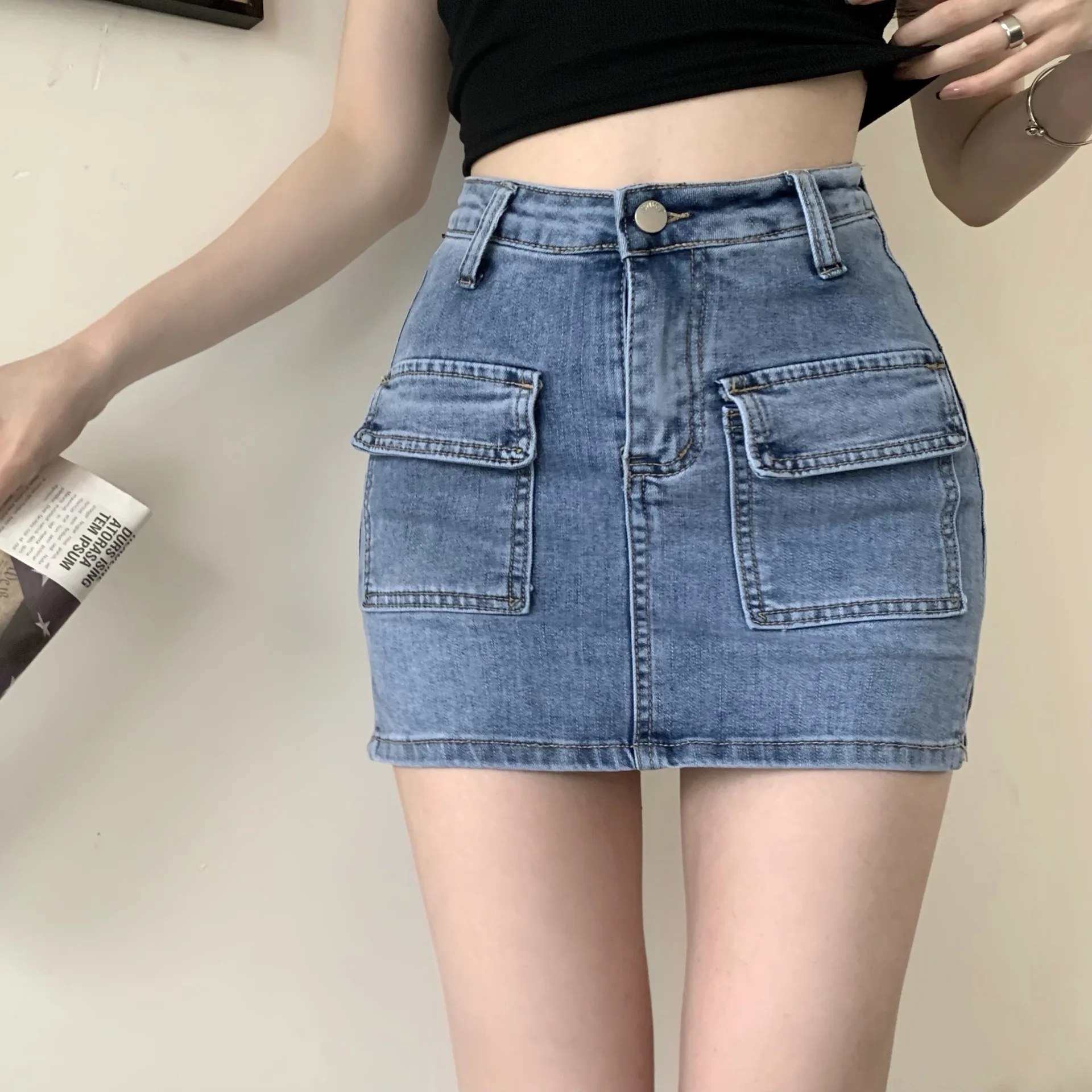 

new young female women girls Fashion casual sexy mid waist cotton stretch mini Denim Skirt