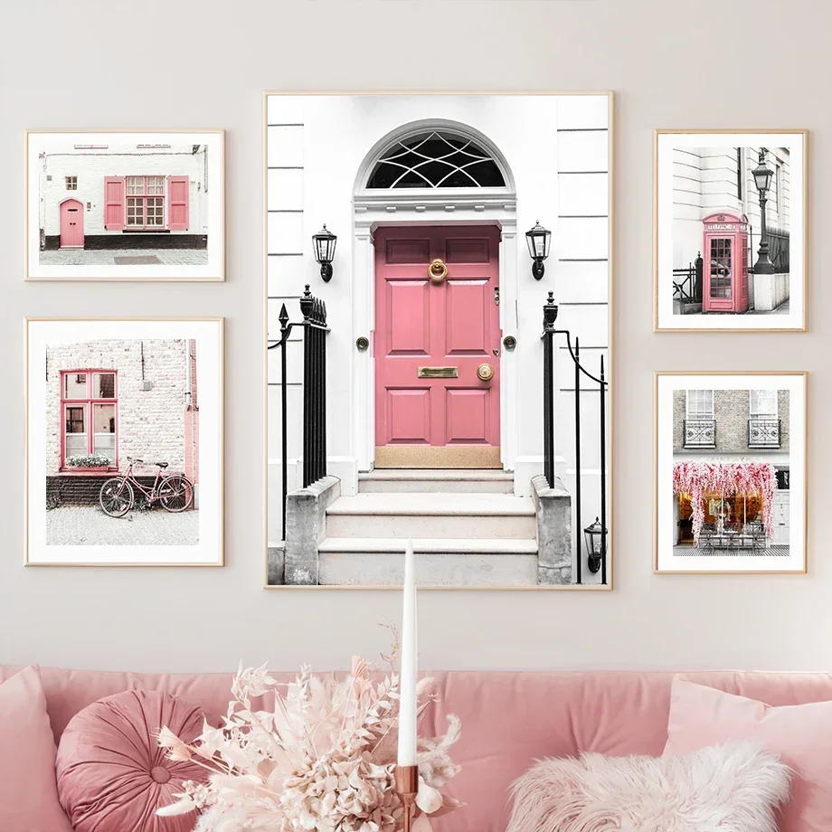 Multi-size 1PC frameless high-definition decorative paintings,Paris Building Pink Car Peony Flower Wall Art Canvas Painting Vint