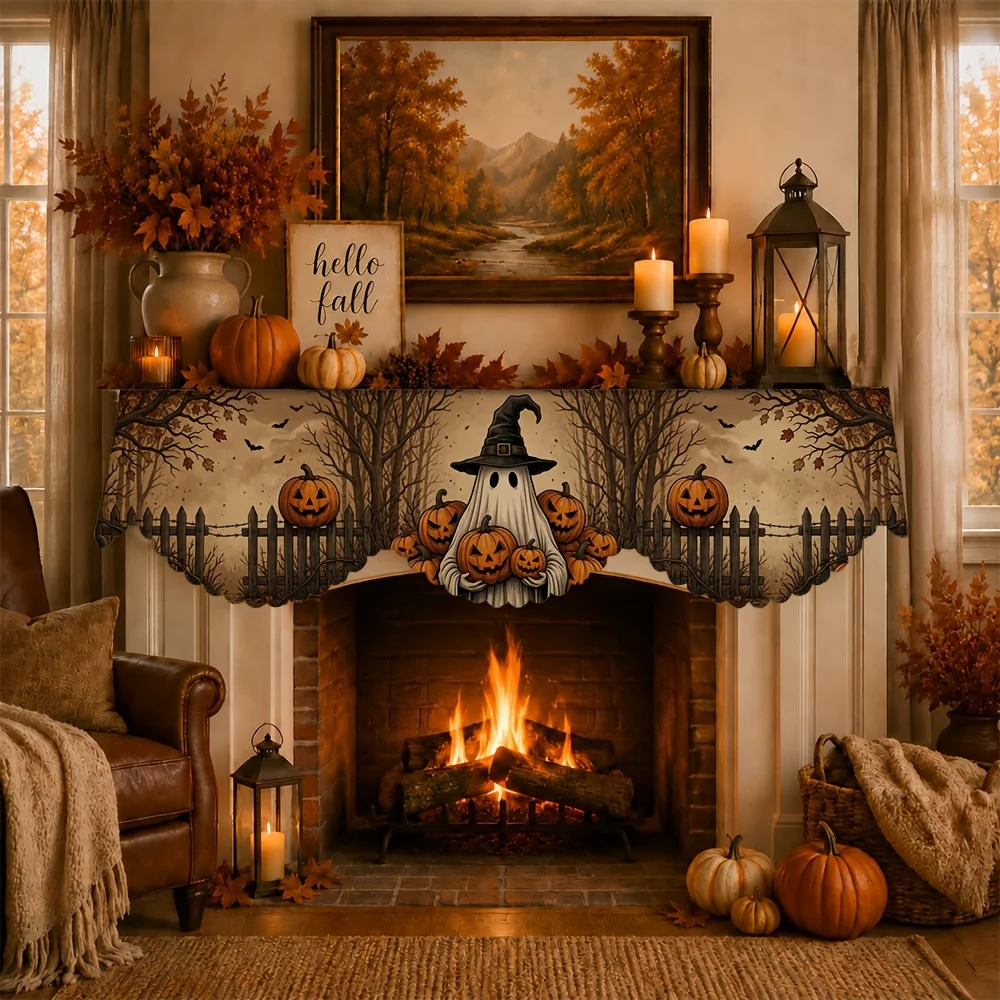 Halloween Table Runner Spooky Ghost Pumpkin Bat Tablecloth Fall Harvest Party Decoration for Dining Room Kitchen Home Decor