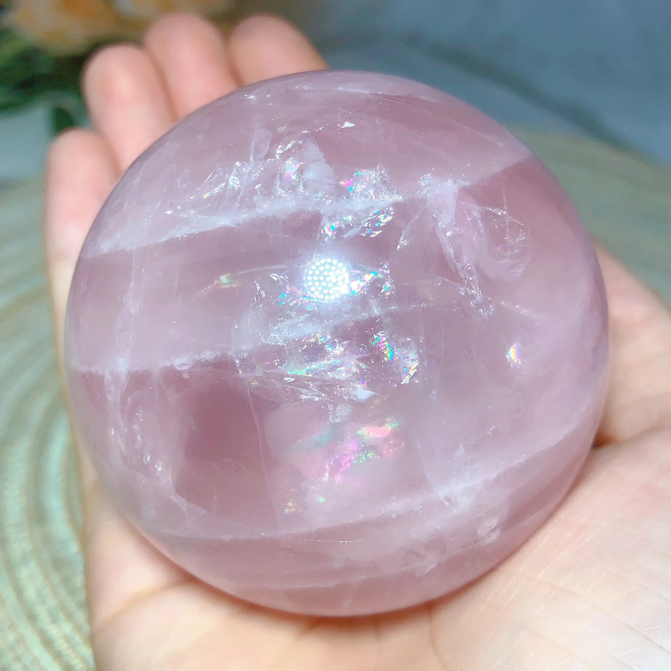 Cristalli Natura di alta qualità sfera di quarzo rosa Star Flash Reiki decorazione della casa energia guarigione minerale ornamento decorazione della stanza