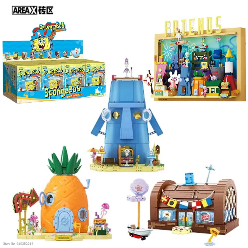 

Areax Spongebob Bikini Bottom Building Block World Series Blind Box Kawaii Toy Desktop Decoration Collectible Gift Adult Fans