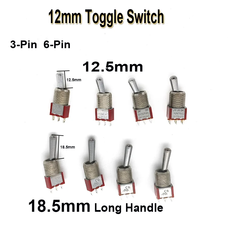 

5Pcs Red Big Head 12mm MTS-203 MTS-103 MTS-202 MTS-102 M12 3Pins 6Pins ON-ON ON-OFF-ON Toggle Switch Handle Length 12.5mm/18.5mm