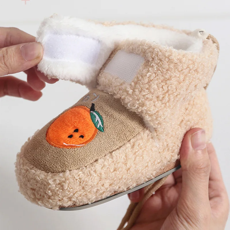 Baby Winter Fleece Booties Soft Sole First Walker Shoes Anti‑drop Warm Thick Plush Infant Cotton Shoes for Newborn Boys Girls