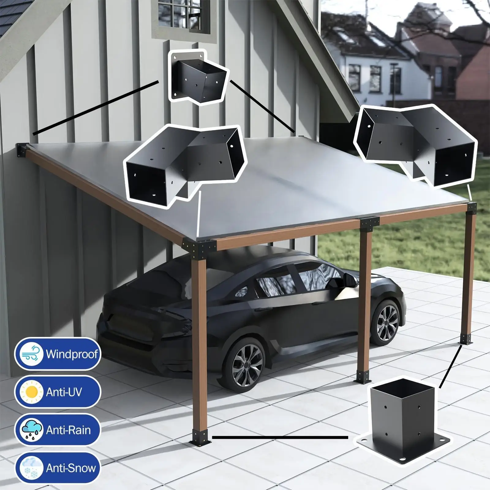 15 Degree 3 Way Pergola Bracket Hotel Home DIY Slanted Roof Mounted for Park Outdoor Venues Restaurants Backyard Log Cabin