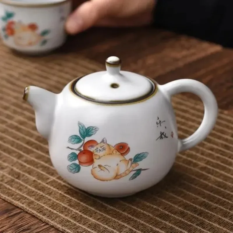

Японский керамический чайник с милым котом, китайский чайник, 180 мл