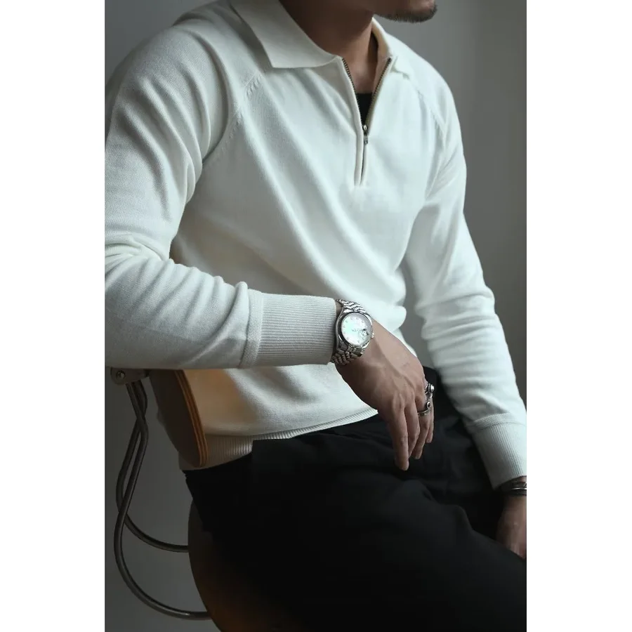 Autumn/Winter Gentleman Men's Half-height Zipper Knit Long-sleeved Polo Shirt Sweater Men Retro Business Casual Commuter T-shirt