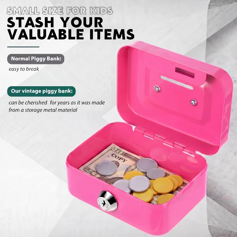Tragbarer Metall-Geldkasten mit Schloss und Schlüssel, robuste Münzbox für Kinder, kleine Sicherheitsbox, Sonderangebot – Detail 8