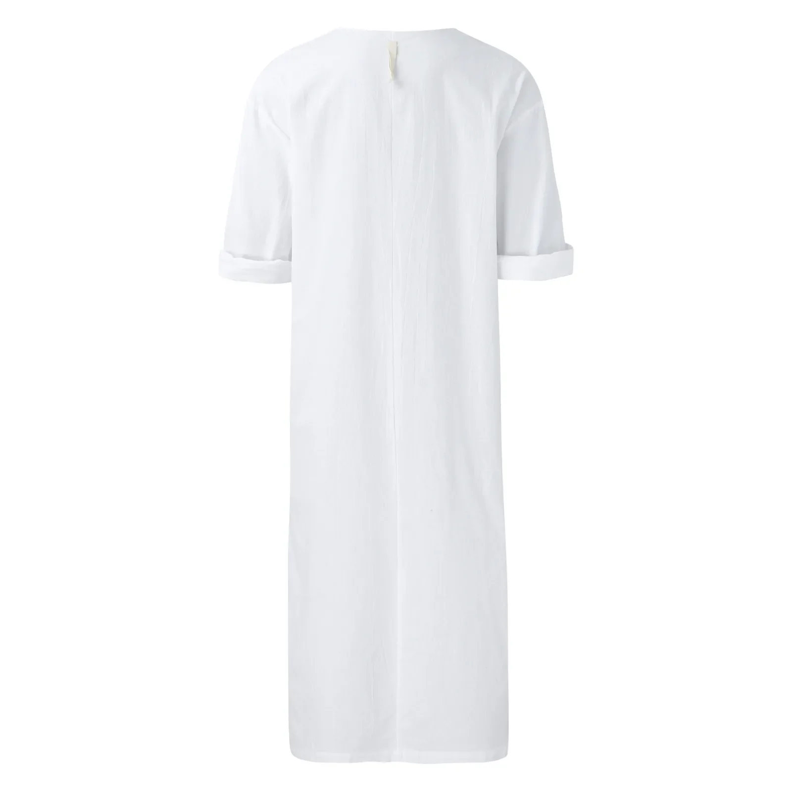 Robe de Style Musulman pour Homme, Simple, Solide, Assressentiavec Tout, Petit Col en V, Lin Jubba, Thobe Confortable à Manches Courtes, Nouvelle Collection