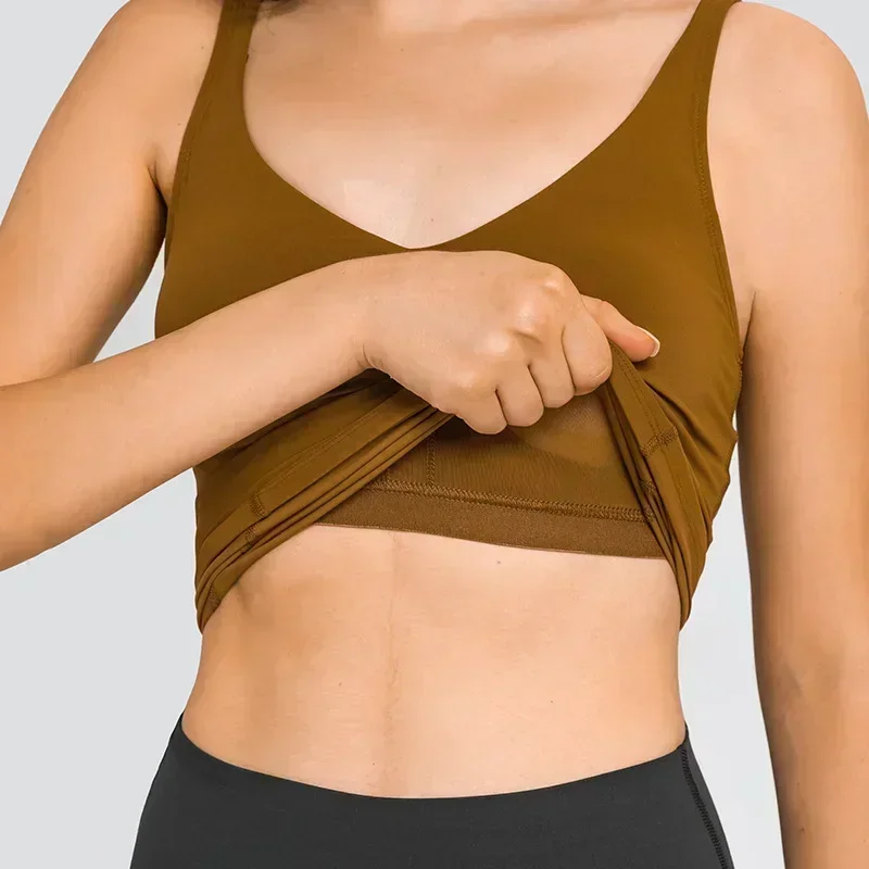 Chaleco deportivo de Pilates para mujer, Tops con cuello en V y almohadilla para el pecho, espalda Sexy, alta elasticidad, transpirable, de secado rápido, para Fitness y correr