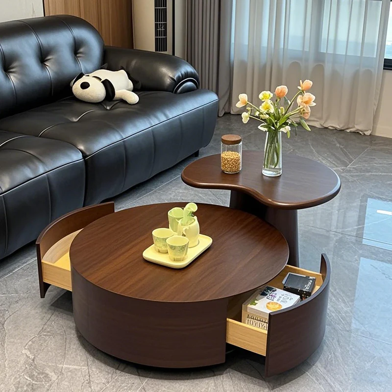 

New 2025 Living Room Coffee Tables Walnut wood Drawer storage Side Table Kitchen Luxury Space Saving bedroom Furniture