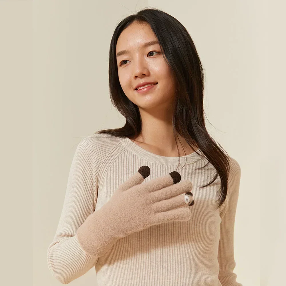 OhSunny Winter Warm Gloves Autumn Full Finger Mittens Outdoor Windproof Touch Screen Driving Cycling Cute Panda Glove