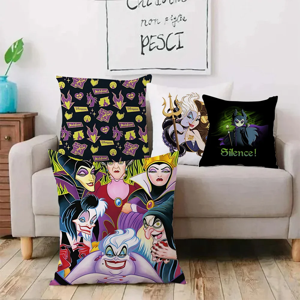 Disney Princess Villains Queen Pillow Covers Cartoon Sofa Decorative Home Double-sided Printing Short Plush Cute Cushion Cover