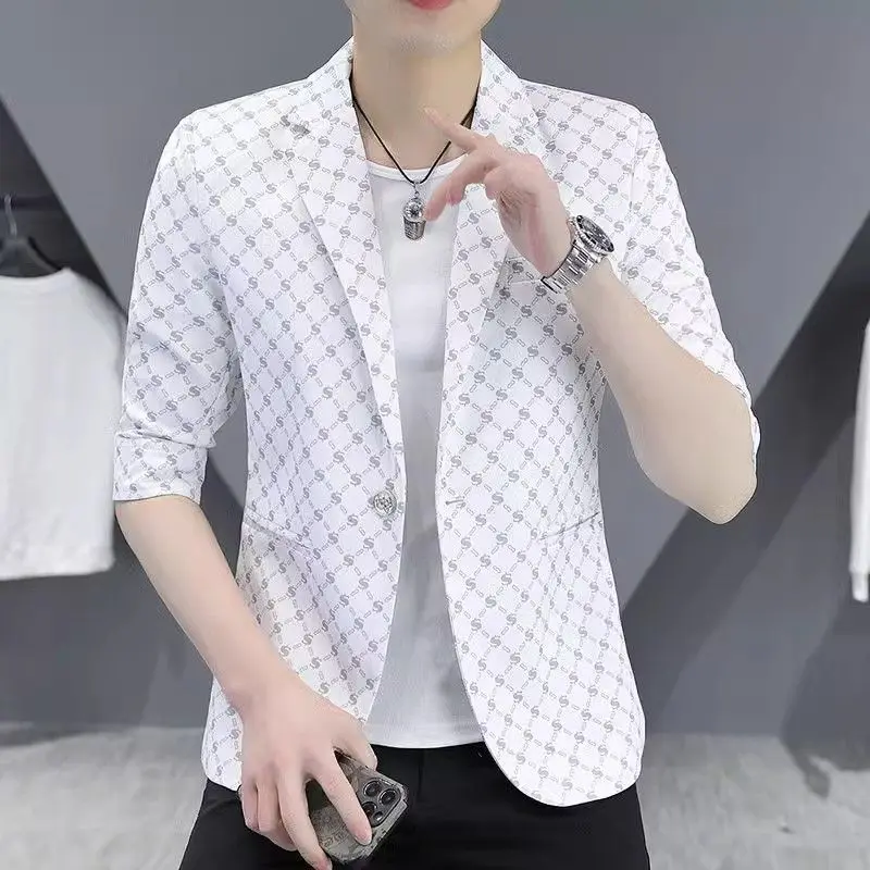 3-A9 Summer trendy Korean style slim-fitting three-quarter mid-sleeve suit forn short-sleeved small suit mid-sleeve single su