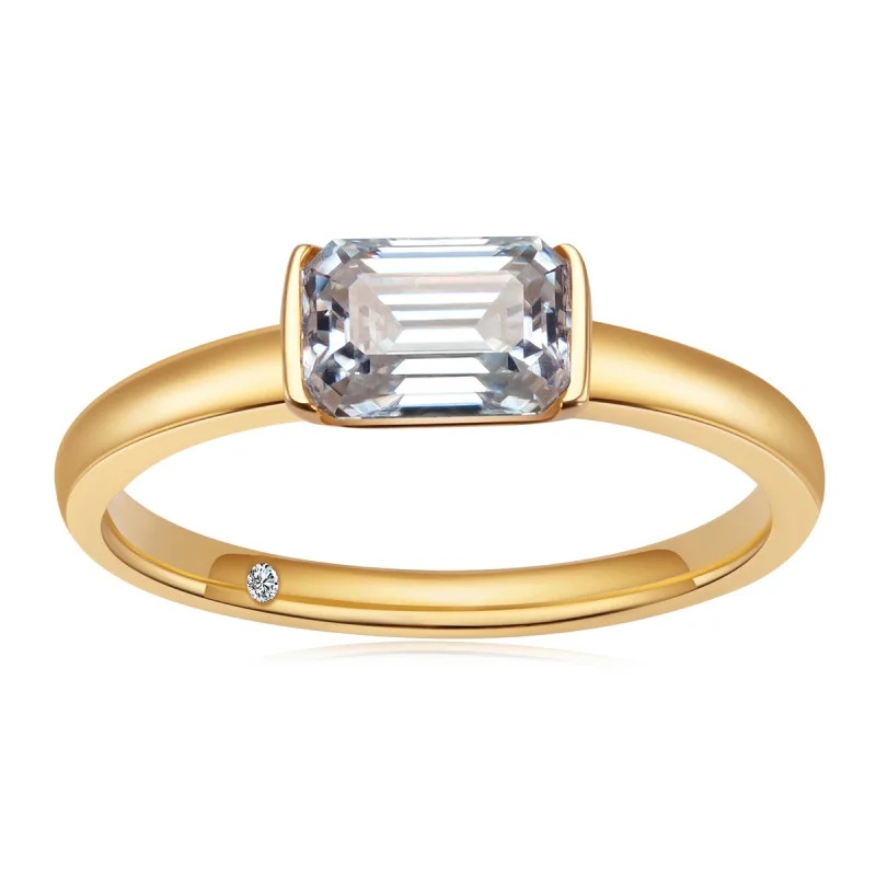 

Emerald-cut Simple Ring, 5*7 Square 1 Carat , S925 Silver Plated with 18K Gold Rings