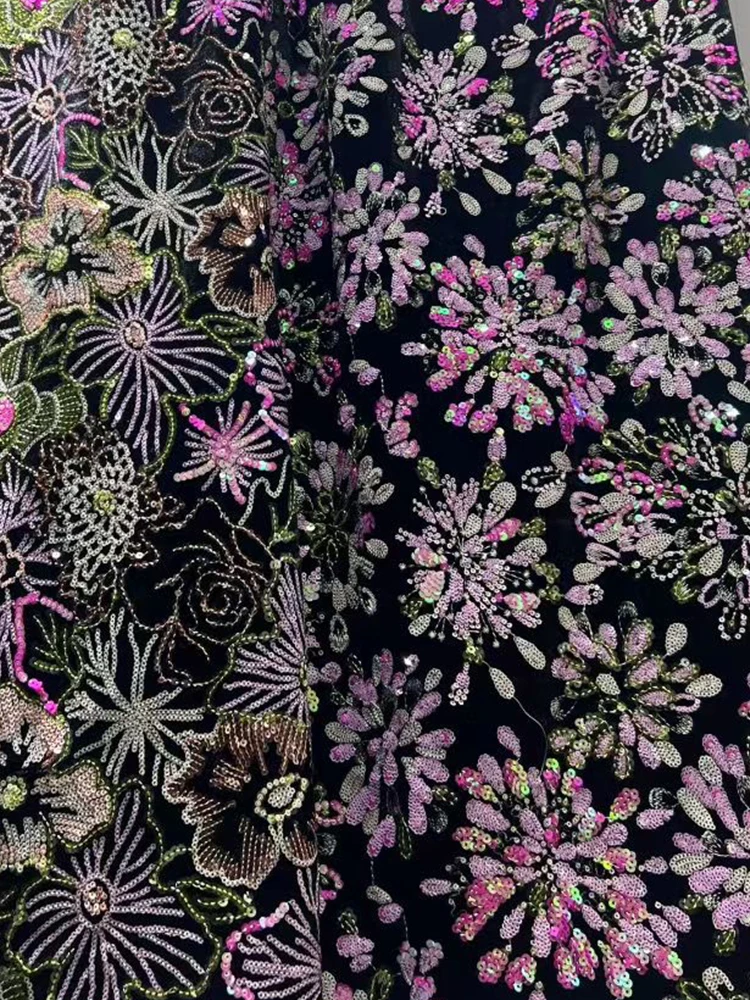 디자이너 스타일 레트로 스팽글 자수 화려한 꽃무늬 하이웨이스트 스커트 2025 가을 여성 패션 다용도 A라인 스커트