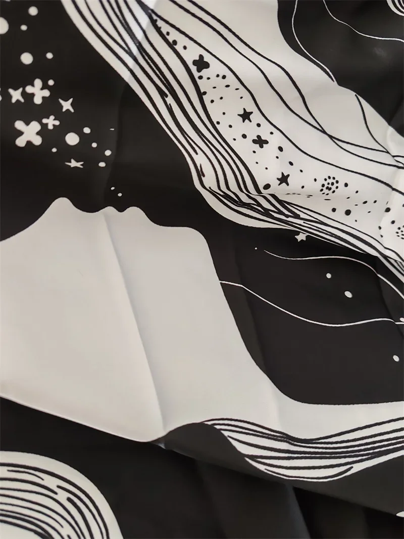 Customized Brand Pattern Black and White Simulation Silk Digital Printing Fabric for Clothes Material Dress Shirt DIY Fabric