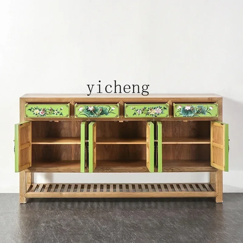 DSA     Hand-painted Solid Wood Sideboard Storage Cabinet Elm Wood Entrance Partition Shoe Cabinet Complete Furniture
