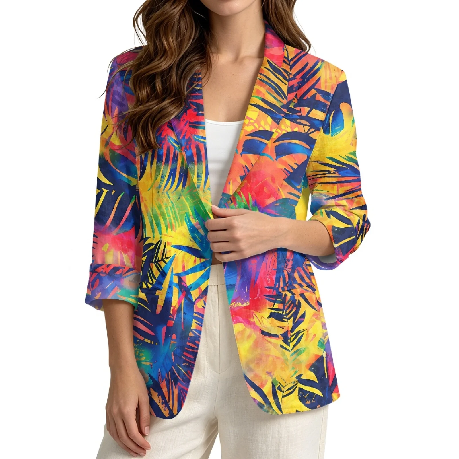 PENSTROLL Tropical Print Linen Like Cover Up Cardigans Open Front Beach Cover Ups for Resort S-3XL