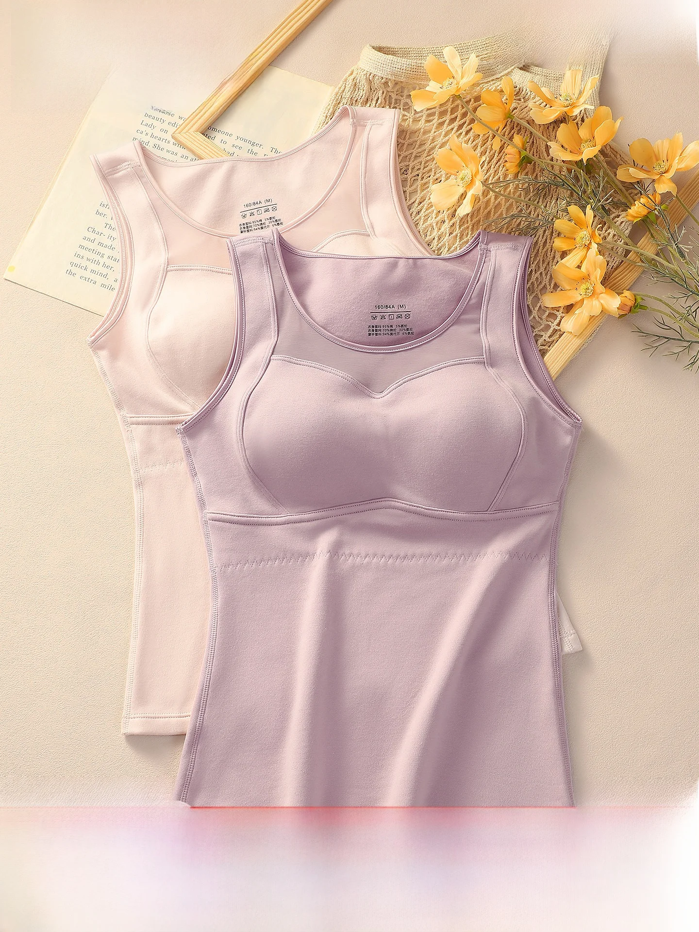 暖かいサーマルベスト-レディース-快適なワイヤーなし下着タンクトップ-胸パッド付き-a8906v-by-ai-dai-コットンポリエステル混紡