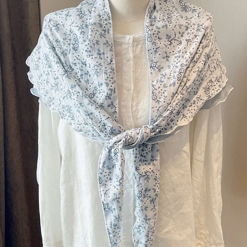 

Upgraded version of new double-layer cotton large scarf women, Japanese-style artistic floral shawl ai
