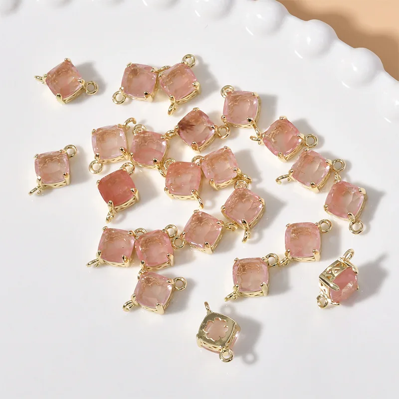 Copper Plated 14k Gold Double Hanging Rhinestone Rhombus Pendant DIY Ear Jewelry Bracelet Necklace Pendant Material Accessories