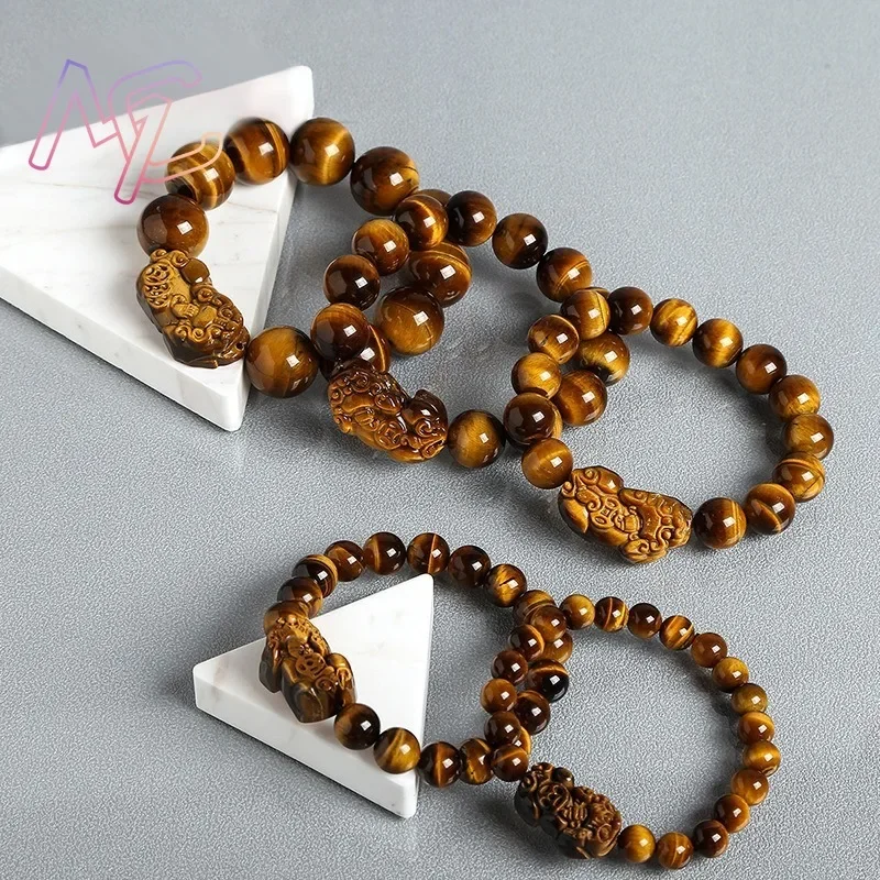 Natural Tiger Eye Pixiu Bracelet Exquisite Jade Beads Bangle Real Tourmaline Sexy Fashion Jewelry Gift for Women Holiday Present