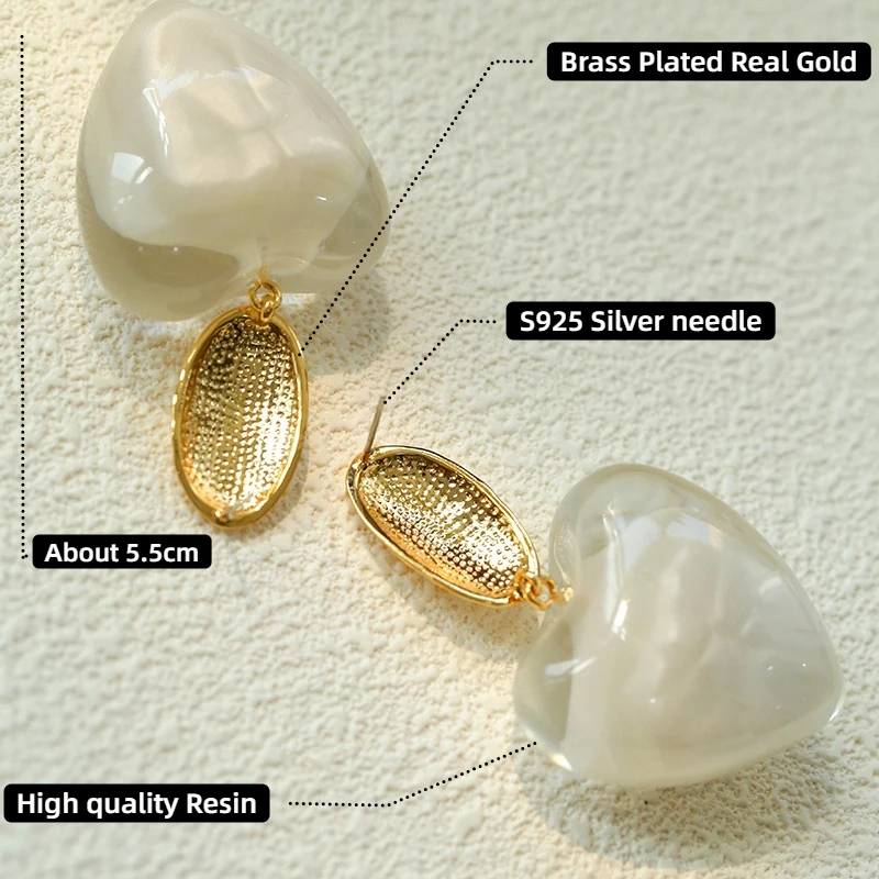 [Miss Jenny] أقراط على شكل قلب من الراتنج الأبيض عالي الجودة - تصميم متخصص |   أقراط على شكل قلب من الراتنج كبيرة الحجم للنساء M447