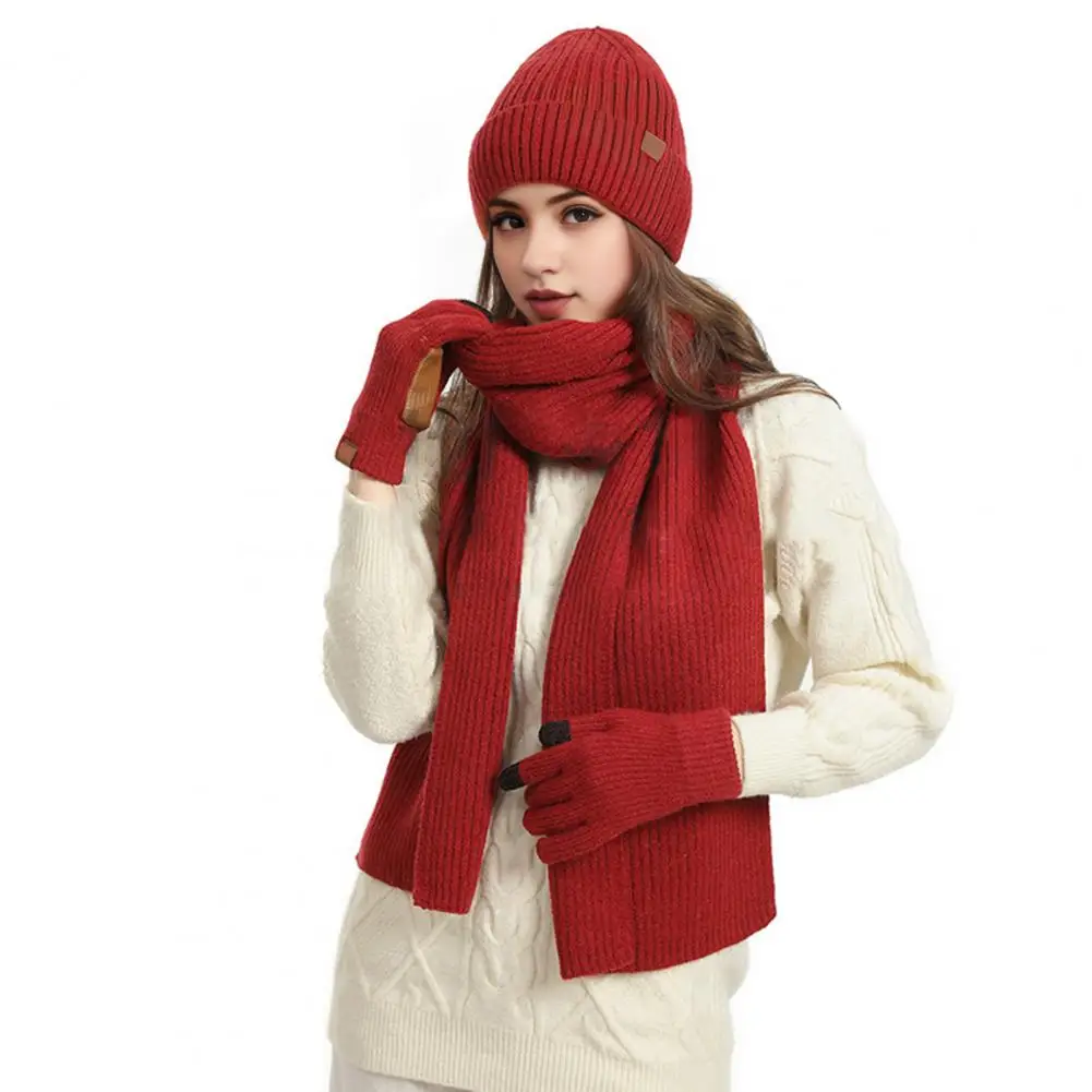 3 pçs/set inverno gorro cachecol luvas conjunto grosso de malha quente boné luvas elástico orelha à prova vento ciclismo pescoço urdidura conjunto