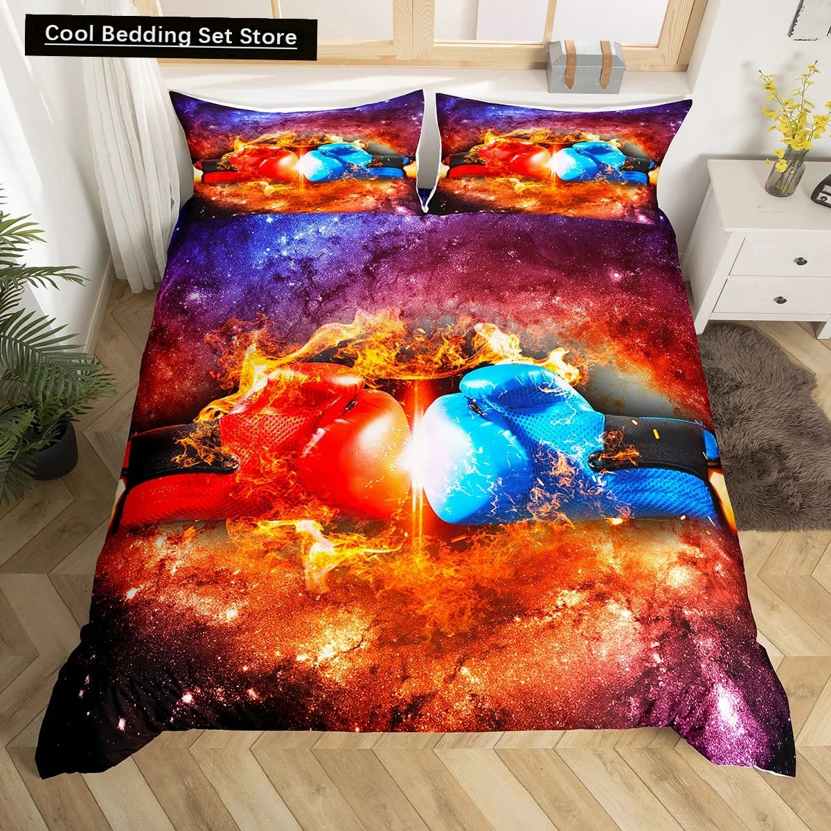 

Boxing King Queen Duvet Cover Gamer Competitive Sports Bedding Set Galaxy Bright Colorful Quilt Cover Polyester Comforter Cover