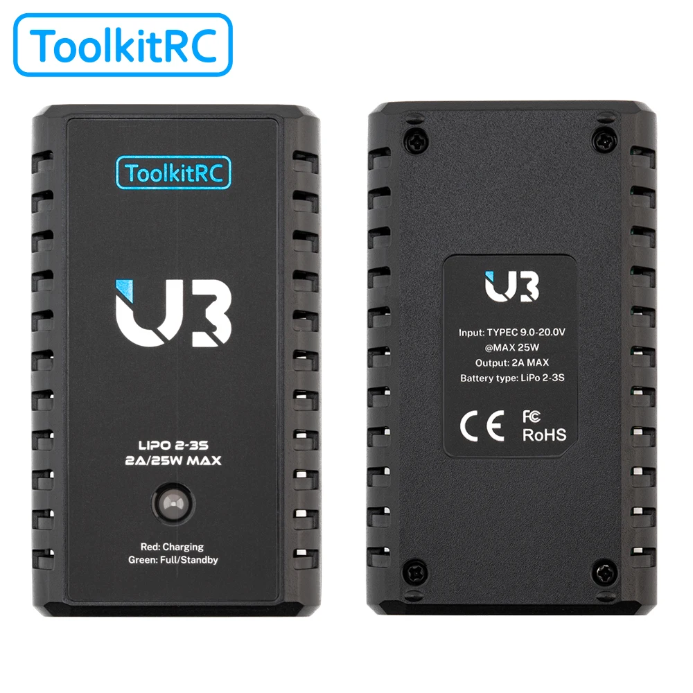 ToolkitRc U3 2-3S Lipo / UN3 4-8S NiMH 2A 25 Вт Быстрое Зарядное устройство USB-C входной порт для транспортных средств RTR