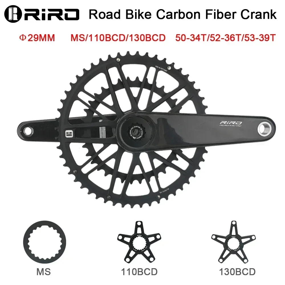 RIRO Carbon Fiber Crank Road Bike  11/12 Speed 50-34/52-36/53-39T Direct Mount  29MM Bicycle Crankset Chainring  parts