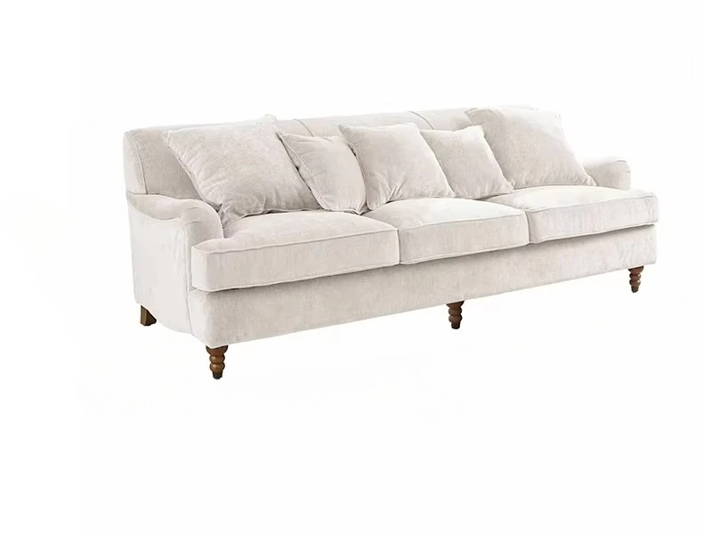 &c American Retro Living Room Upholstered Sofa, Small-Space Straight-Row Sofa, 3-Seater Modern Minimalist Home Solid Wood Sofa