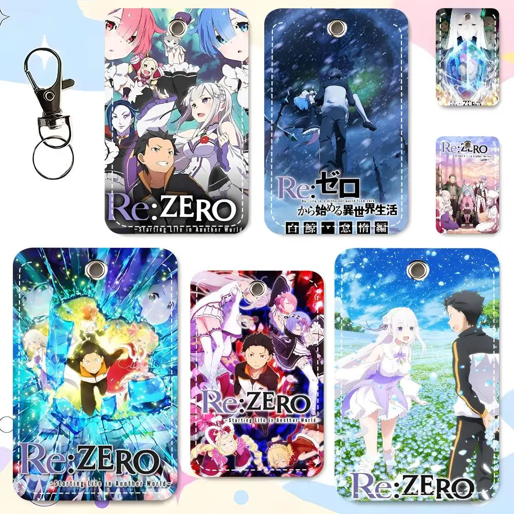 Anime Re Zero-Starting Life In Another World Card Case Keychain Access Card Bag Key Tag Ring Leather Card Holder Key Ring Access