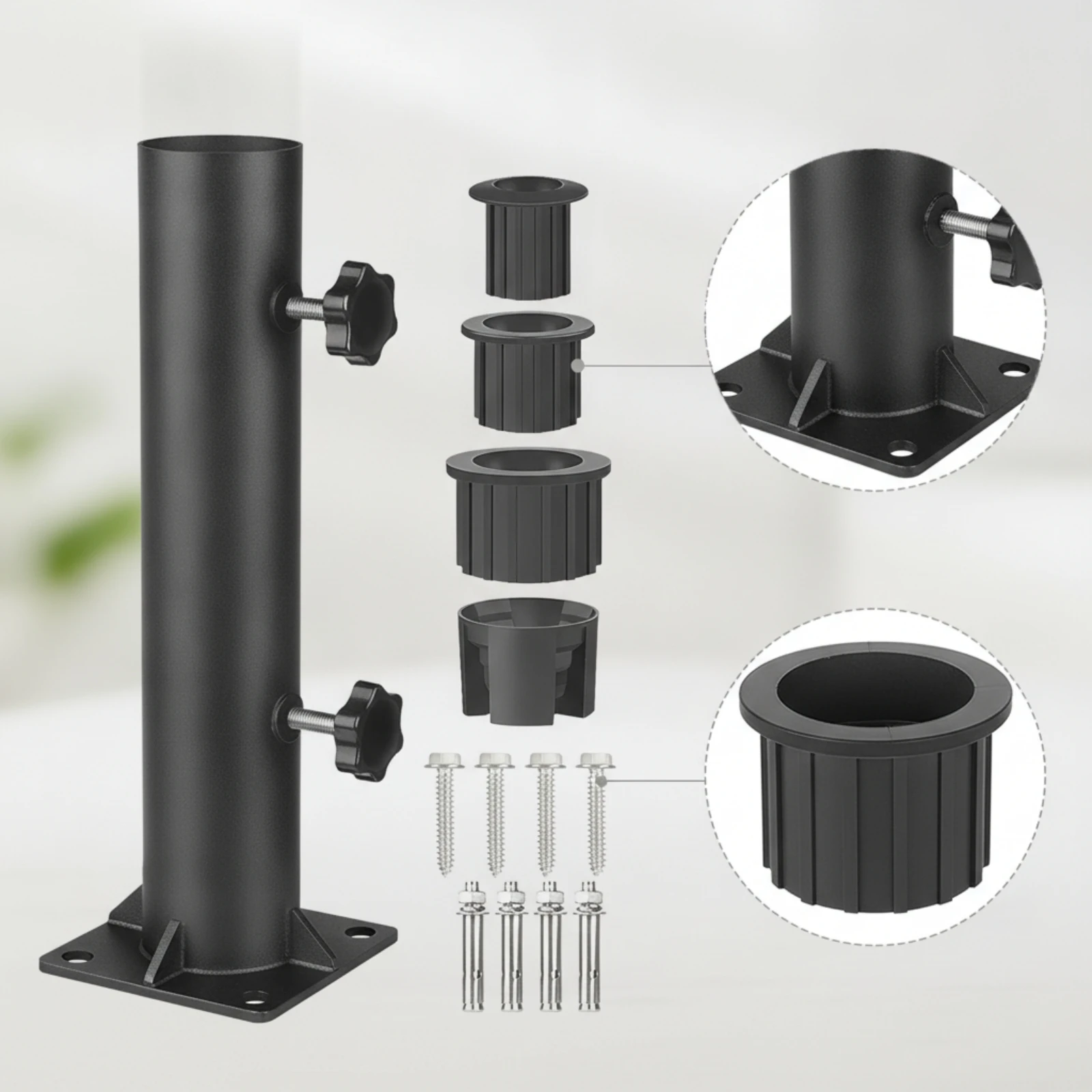 Umbrella Base Mounting Bracket Outdoor Umbrella Stand with Sleeve Inserts Hardware Universal Sturdy for Homeowners, Deck, Patio