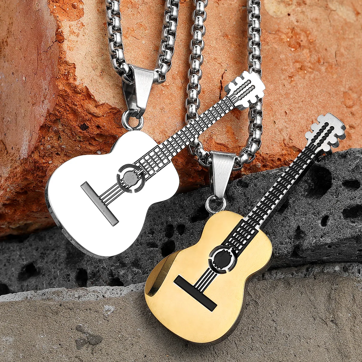 Band Guitar Stainless Steel Jewelry Men Trendy Necklaces With Pendant For Male Women Punk Hip Hop Accessories Gifts Wholesale