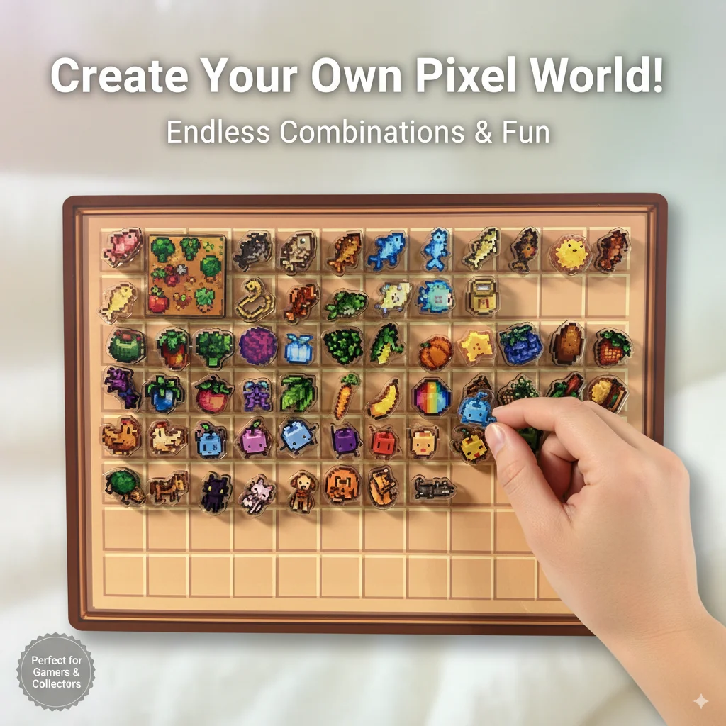 لعبة Pixel Farm مستوحاة من مغناطيس الثلاجة الأكريليك، ملصقات مغناطيسية صغيرة، حلي لطيفة قابلة للجمع لديكور غرفة المكتب والمطبخ