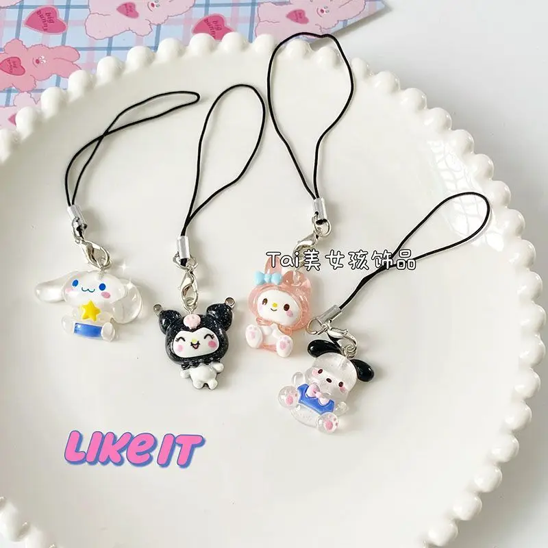 Sanrio Hellokitty Mymelody Pachacco Kuromi Cinnamoroll Purin colgante para teléfono móvil, llavero para amantes, accesorios de cuerda