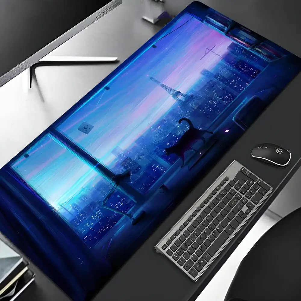 Black Cat Mouse Pad diy printing Gaming Locking Edge Big Computer Gamer Large Rubber Art Mousepad Laptop Desk Mat