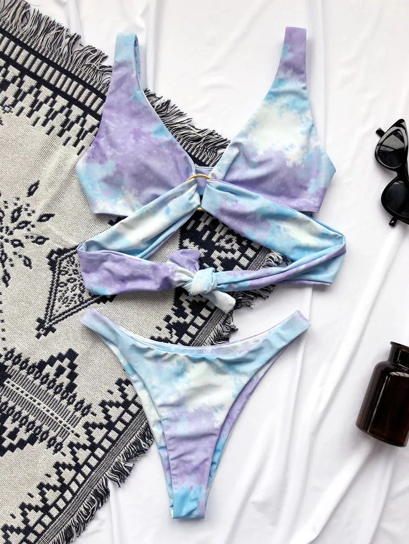 섹시한 여성용 비키니 수영복, 솔리드 밴디지 V넥 수영복, 여성용 미니 비키니 세트, 여름 수영복 비치웨어