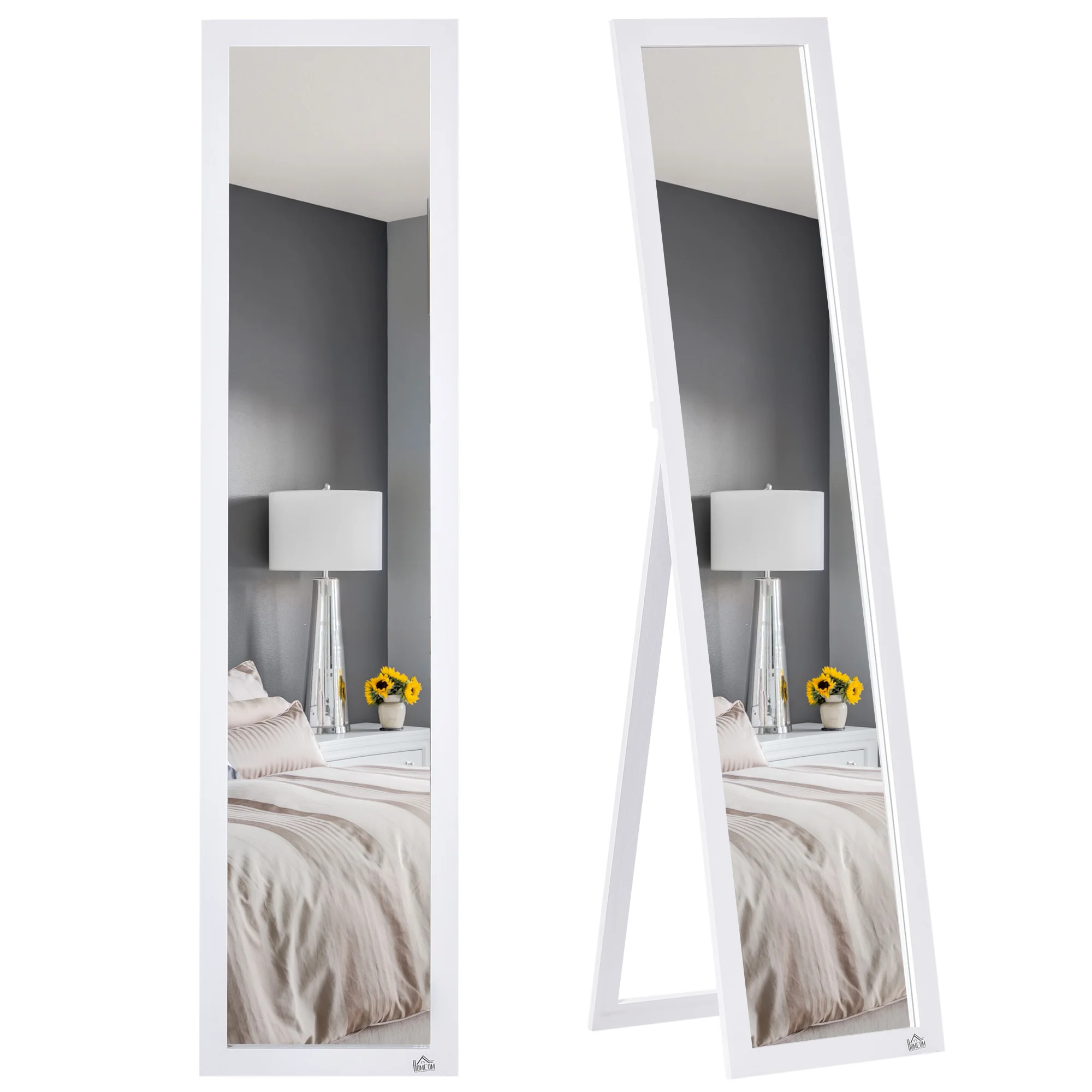 HOMCOM Full Length Glass Mirror, Freestanding or Wall Mounted, White