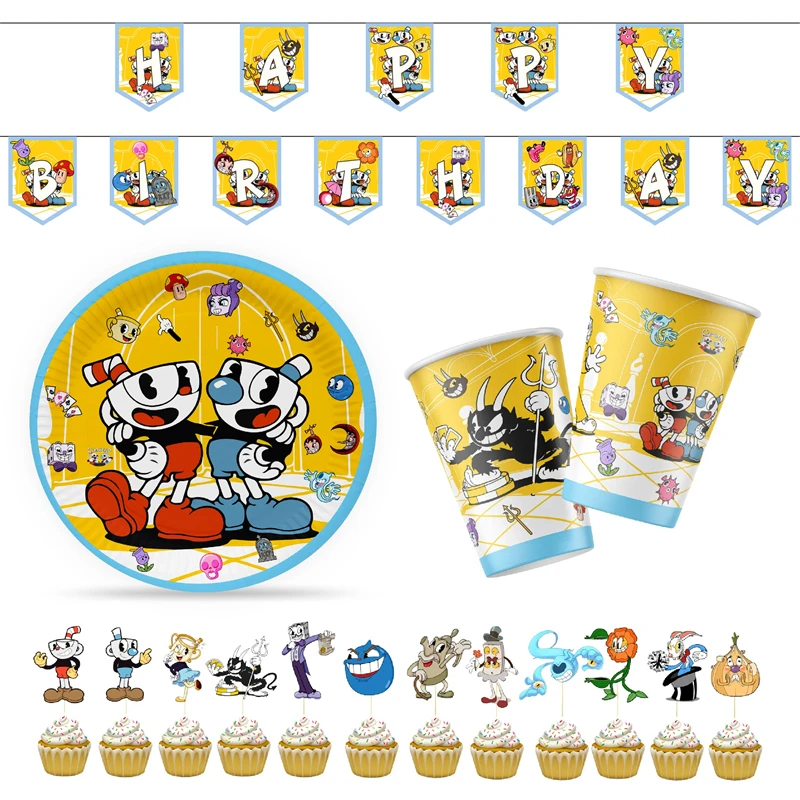 Game Cupheads Happy Birthday Party Decoration Theme Latex Balloons Banner Party Favor for Kids Gift Baby Shower Event Supplies